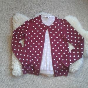 Talbots Maroon & White Polka Dot Cardigan Petite
